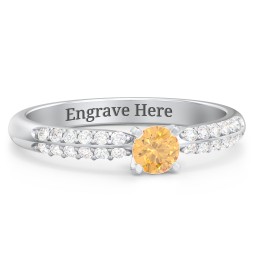 1/4 ct. Round Gemstone Engagement Ring with Double Row Accents in 925 Sterling Silver with Citrine and White Premium Zirconia