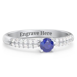 1/4 ct. Round Gemstone Engagement Ring with Double Row Accents in 925 Sterling Silver with Blue Sapphire and White Premium Zirconia
