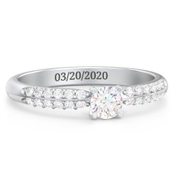 1/4 ct. Round Gemstone Engagement Ring with Double Row Accents in 925 Sterling Silver with Lab Diamond and Diamond