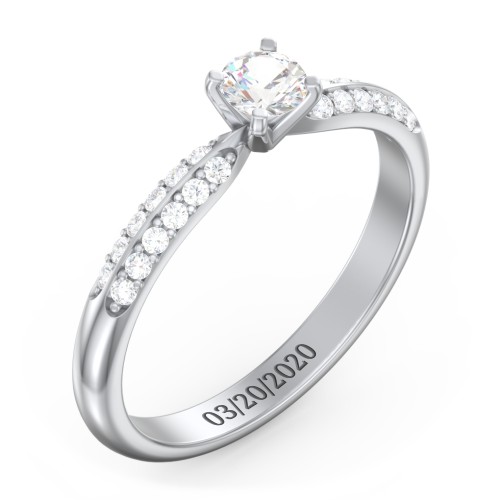 1/4 ct. Round Gemstone Engagement Ring with Double Row Accents – Sterling Silver with Cubic Zirconia and White Premium Zirconia