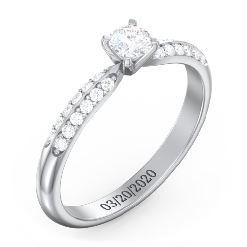1/4 ct. Round Gemstone Engagement Ring with Double Row Accents – Sterling Silver with Lab Diamond and Diamond