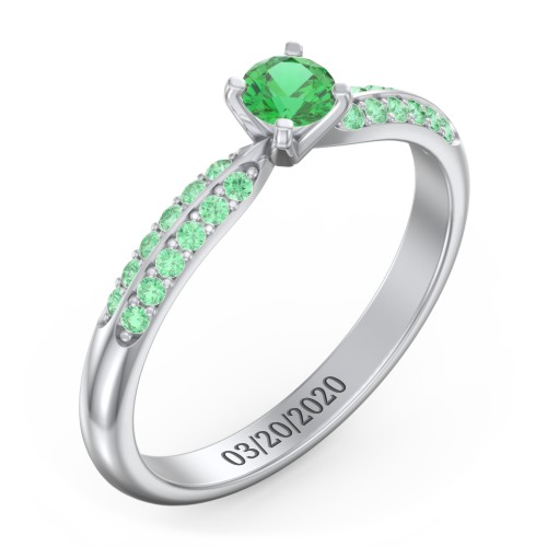 1/4 ct. Round Gemstone Engagement Ring with Double Row Accents – Sterling Silver with Emerald and Green Premium Zirconia