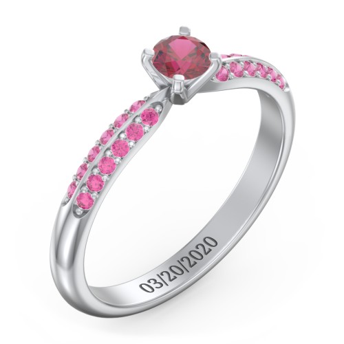 1/4 ct. Round Gemstone Engagement Ring with Double Row Accents – Sterling Silver with Ruby and Red Premium Zirconia