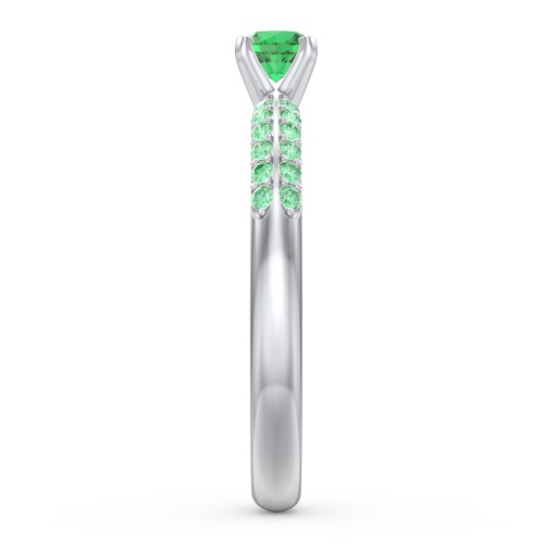 1/4 ct. Round Gemstone Engagement Ring with Double Row Accents – Sterling Silver with Emerald and Green Premium Zirconia