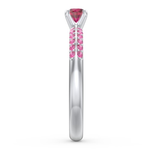 1/4 ct. Round Gemstone Engagement Ring with Double Row Accents – Sterling Silver with Ruby and Red Premium Zirconia