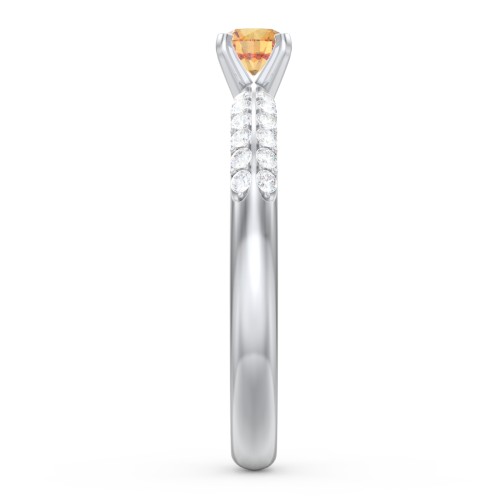 1/4 ct. Round Gemstone Engagement Ring with Double Row Accents – Sterling Silver with Citrine and White Premium Zirconia