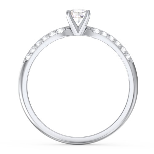 1/4 ct. Round Gemstone Engagement Ring with Double Row Accents – Sterling Silver with Cubic Zirconia and White Premium Zirconia