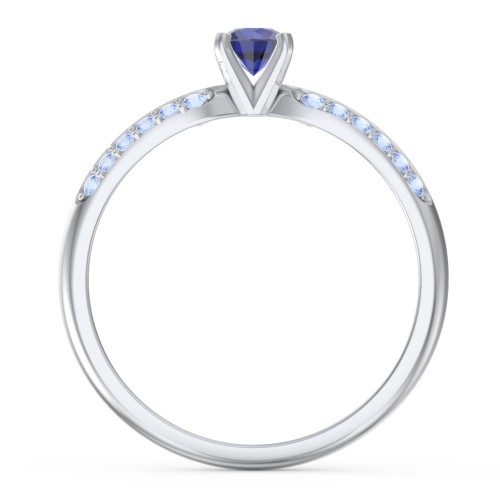 1/4 ct. Round Gemstone Engagement Ring with Double Row Accents – Sterling Silver with Blue Sapphire and Fancy Blue Premium Zirconia