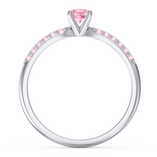 1/4 ct. Round Gemstone Engagement Ring with Double Row Accents – Sterling Silver with Pink Tourmaline and Fancy Pink Premium Zirconia