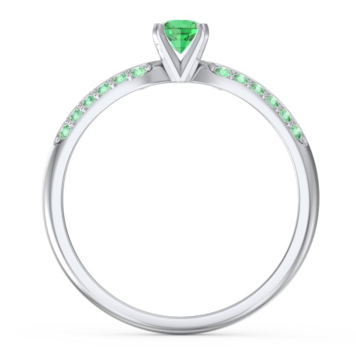 1/4 ct. Round Gemstone Engagement Ring with Double Row Accents – Sterling Silver with Emerald and Green Premium Zirconia