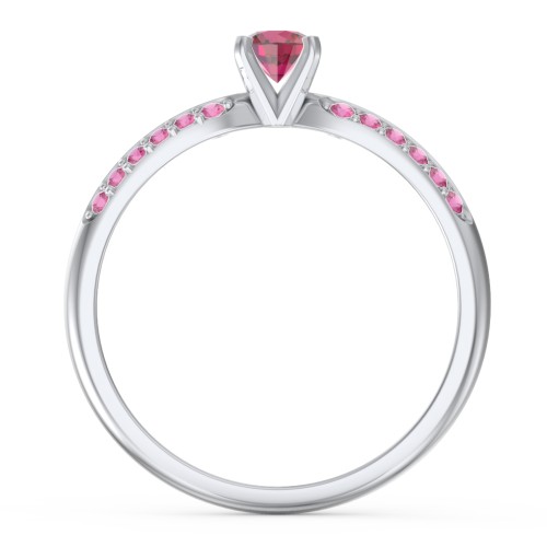 1/4 ct. Round Gemstone Engagement Ring with Double Row Accents – Sterling Silver with Ruby and Red Premium Zirconia