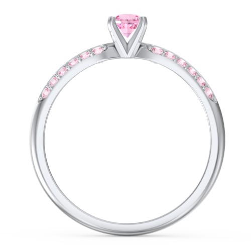 1/4 ct. Round Gemstone Engagement Ring with Double Row Accents – Sterling Silver with Pink Tourmaline and Fancy Pink Premium Zirconia