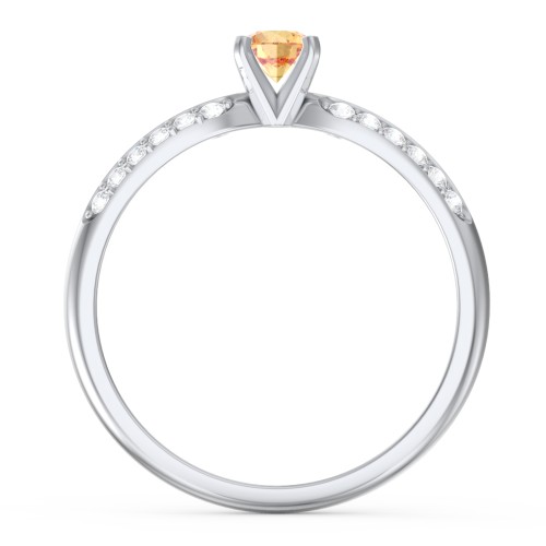 1/4 ct. Round Gemstone Engagement Ring with Double Row Accents – Sterling Silver with Citrine and White Premium Zirconia