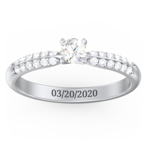 1/4 ct. Round Gemstone Engagement Ring with Double Row Accents – Sterling Silver with Cubic Zirconia and White Premium Zirconia