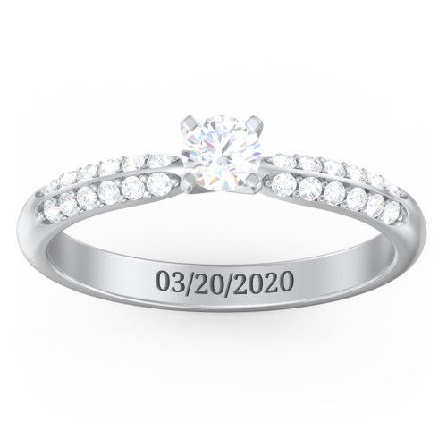 1/4 ct. Round Gemstone Engagement Ring with Double Row Accents – Sterling Silver with Lab Diamond and Diamond