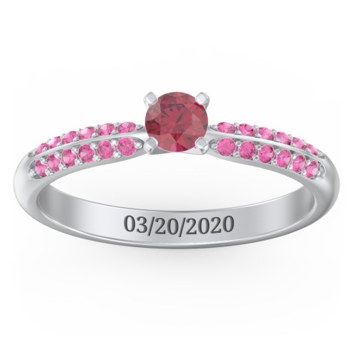 1/4 ct. Round Gemstone Engagement Ring with Double Row Accents – Sterling Silver with Ruby and Red Premium Zirconia