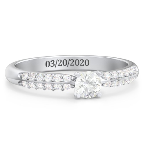 1/4 ct. Round Gemstone Engagement Ring with Double Row Accents – Sterling Silver with Cubic Zirconia and White Premium Zirconia