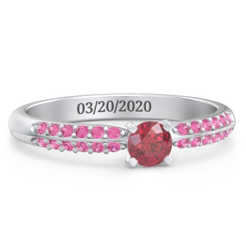 1/4 ct. Round Gemstone Engagement Ring with Double Row Accents – Sterling Silver with Ruby and Red Premium Zirconia
