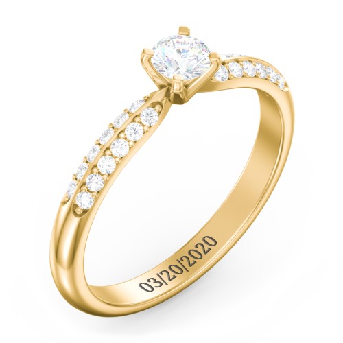 1/4 ct. Round Gemstone Engagement Ring with Double Row Accents – 10K Yellow Gold with White Sapphire and White Premium Zirconia
