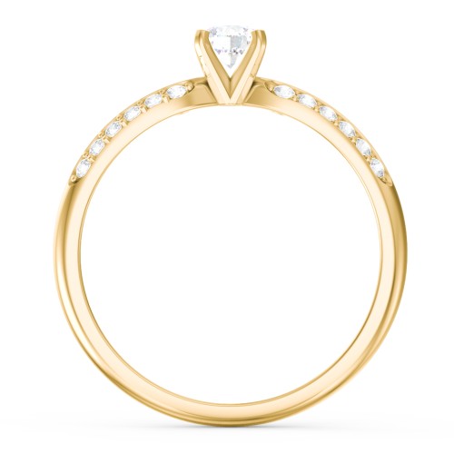 1/4 ct. Round Gemstone Engagement Ring with Double Row Accents – 10K Yellow Gold with White Sapphire and White Premium Zirconia
