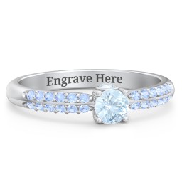 1/4 ct. Round Gemstone Peek-A-Boo Engagement Ring with Double Row Accents in 925 Sterling Silver with Aquamarine and Fancy Blue Premium Zirconia
