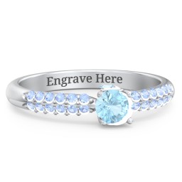 1/4 ct. Round Gemstone Peek-A-Boo Engagement Ring with Double Row Accents in 925 Sterling Silver with Blue Topaz and Fancy Blue Premium Zirconia