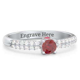 1/4 ct. Round Gemstone Peek-A-Boo Engagement Ring with Double Row Accents