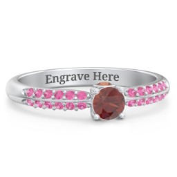 1/4 ct. Round Gemstone Peek-A-Boo Engagement Ring with Double Row Accents in 925 Sterling Silver with Garnet and Red Premium Zirconia