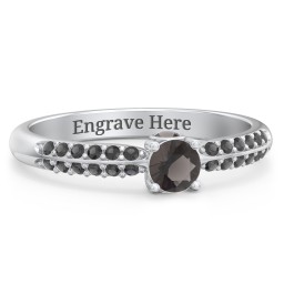 1/4 ct. Round Gemstone Peek-A-Boo Engagement Ring with Double Row Accents in 925 Sterling Silver with Smokey Quartz and Black Premium Zirconia