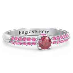 1/4 ct. Round Gemstone Peek-A-Boo Engagement Ring with Double Row Accents in 925 Sterling Silver with Ruby and Red Premium Zirconia