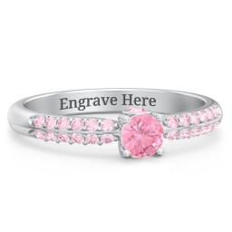 1/4 ct. Round Gemstone Peek-A-Boo Engagement Ring with Double Row Accents in 925 Sterling Silver with Pink Tourmaline and Fancy Pink Premium Zirconia