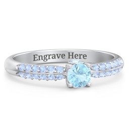 1/4 ct. Round Gemstone Peek-A-Boo Engagement Ring with Double Row Accents in 925 Sterling Silver with Blue Topaz and Fancy Blue Premium Zirconia