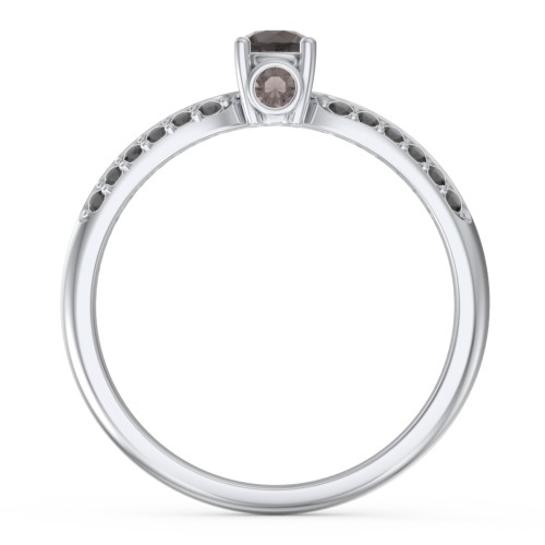 1/4 ct. Round Gemstone Peek-A-Boo Engagement Ring with Double Row Accents – Sterling Silver with Smokey Quartz and Black Premium Zirconia