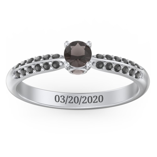 1/4 ct. Round Gemstone Peek-A-Boo Engagement Ring with Double Row Accents – Sterling Silver with Smokey Quartz and Black Premium Zirconia