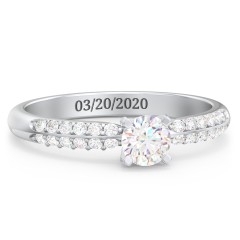 1/3 ct. Round Gemstone Engagement Ring with Double Row Accents – Sterling Silver with White Premium Zirconia