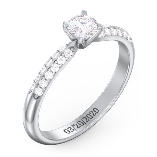 1/3 ct. Round Gemstone Engagement Ring with Double Row Accents – Sterling Silver with White Premium Zirconia