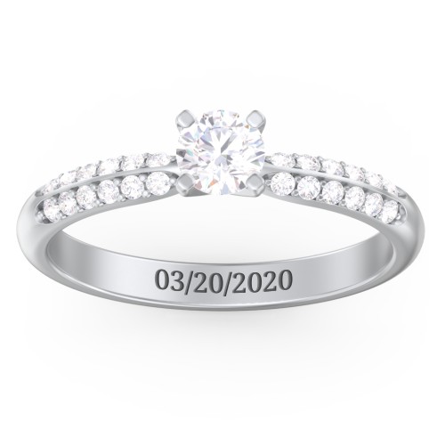1/3 ct. Round Gemstone Engagement Ring with Double Row Accents – Sterling Silver with White Premium Zirconia