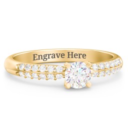 1/3 ct. Round Gemstone Engagement Ring with Double Row Accents in 10K Solid Yellow Gold with White Premium Zirconia