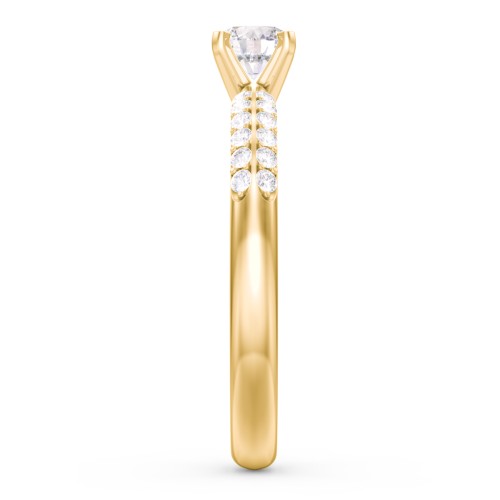 1/3 ct. Round Gemstone Engagement Ring with Double Row Accents – 10K Yellow Gold with White Premium Zirconia