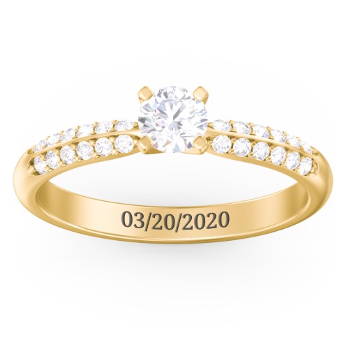 1/3 ct. Round Gemstone Engagement Ring with Double Row Accents – 10K Yellow Gold with White Premium Zirconia