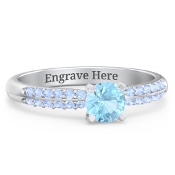 1/2 ct. Round Gemstone Engagement Ring with Double Row Accents in 925 Sterling Silver with Blue Topaz and Fancy Blue Premium Zirconia