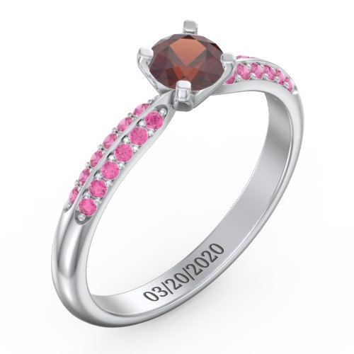 1/2 ct. Round Gemstone Engagement Ring with Double Row Accents – Sterling Silver with Garnet and Red Premium Zirconia