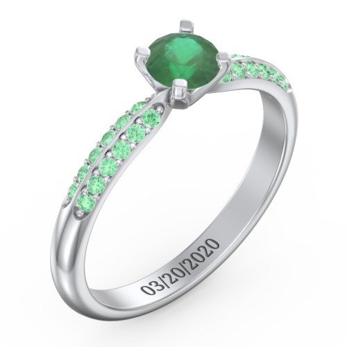 1/2 ct. Round Gemstone Engagement Ring with Double Row Accents – Sterling Silver with Emerald and Green Premium Zirconia