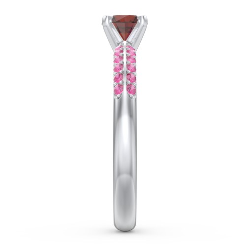 1/2 ct. Round Gemstone Engagement Ring with Double Row Accents – Sterling Silver with Garnet and Red Premium Zirconia