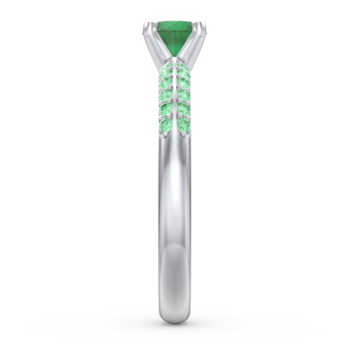 1/2 ct. Round Gemstone Engagement Ring with Double Row Accents – Sterling Silver with Emerald and Green Premium Zirconia