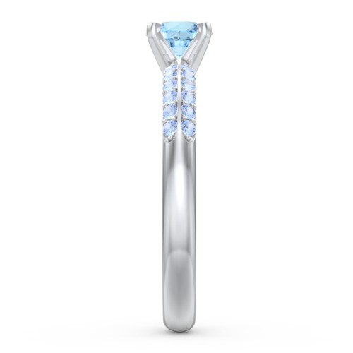 1/2 ct. Round Gemstone Engagement Ring with Double Row Accents – Sterling Silver with Blue Topaz and Fancy Blue Premium Zirconia