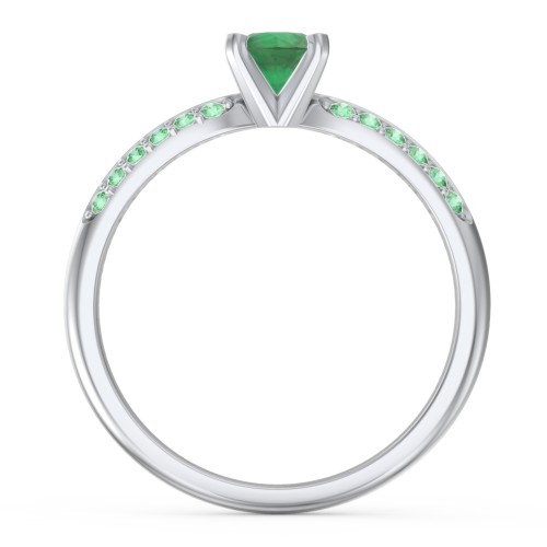 1/2 ct. Round Gemstone Engagement Ring with Double Row Accents – Sterling Silver with Emerald and Green Premium Zirconia