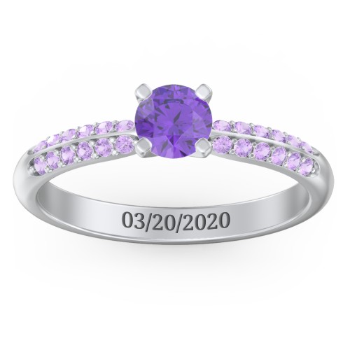 1/2 ct. Round Gemstone Engagement Ring with Double Row Accents