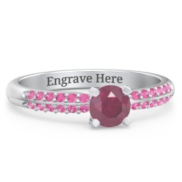 1/2 ct. Round Gemstone Engagement Ring with Double Row Accents in 925 Sterling Silver with Ruby and Red Premium Zirconia