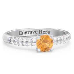 1/2 ct. Round Gemstone Engagement Ring with Double Row Accents in 925 Sterling Silver with Citrine and White Premium Zirconia